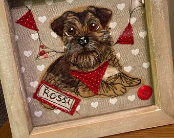 Framed fabric Terrier/dog picture. Personalised Dog lovers gift. Pet memorial picture.