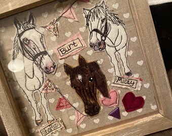 Framed horse/ cob/pony textile picture. Personalised horse gift. Pet memorial. Horse lovers gift. Name plaque.