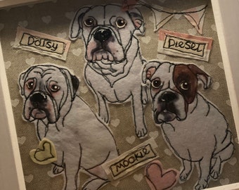 Boxer dog framed textile  picture. Personalised pet picture. Dog lovers gift. Pet memorial.