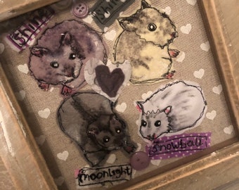 Hamster framed textile picture. Personalised hamster picture. Pet lovers gift. Memorial gifts.