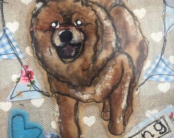 Textile framed Chow Chow  picture. Personalised Dog lovers gift. Pet memorial pic. Dog gift