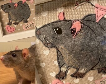 Rat mouse framed textile picture. Personalised hamster picture. Pet lovers gift. Memorial gifts.