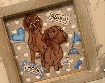 Textile hungarian viszla framed picture. Personalised pet picture. Dog lovers gift. Pet memorial. Bespoke pet picture