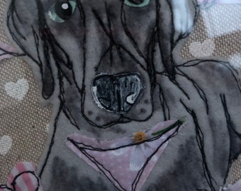 Framed fabric Weimaraner  picture. Personalised pet picture. Dog lovers gift. Pet memorial. Bespoke pet picture
