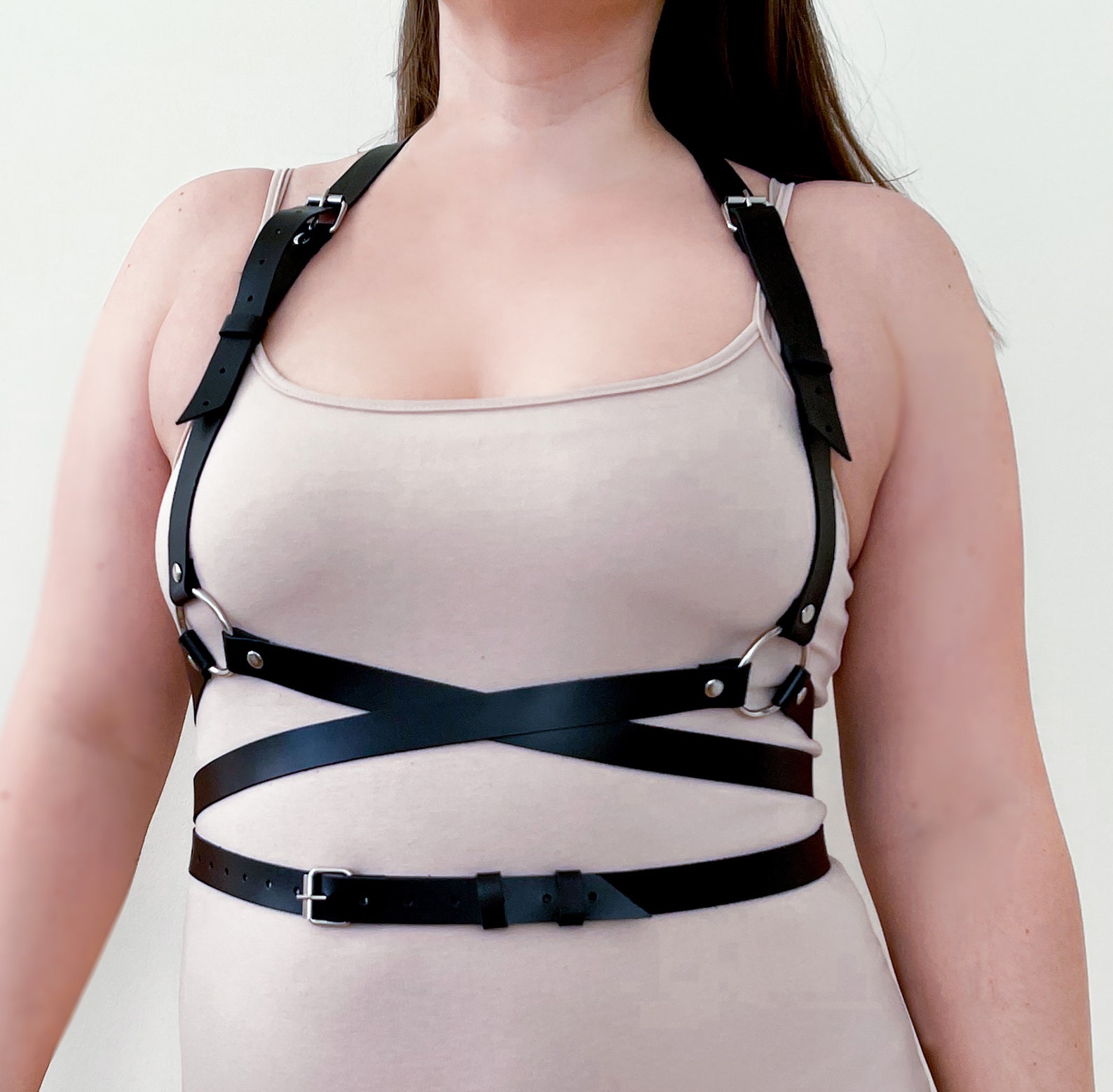 Leather chest harness women Plus size body harness top Etsy