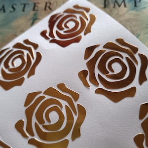 Set van 10 prachtige decoratieve goudkleurige chroomrozen bloemenstickers voor je doe-het-zelfprojecten, metallic roze bloemstickers