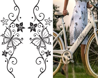 fun decorative bicycle stickers, flowers and butterfly, bike decals.