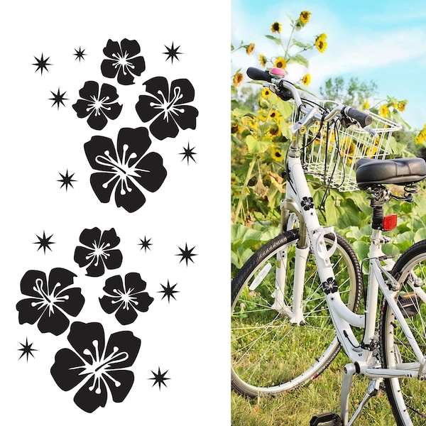 Stickers décoratifs amusants pour vélo, stickers pour vélo. fleurs et étoiles