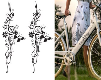 fun decorative bicycle stickers, flowers and butterfly, bike decals