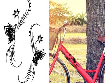 fun decorative bicycle stickers, flowers and butterfly, bike decals