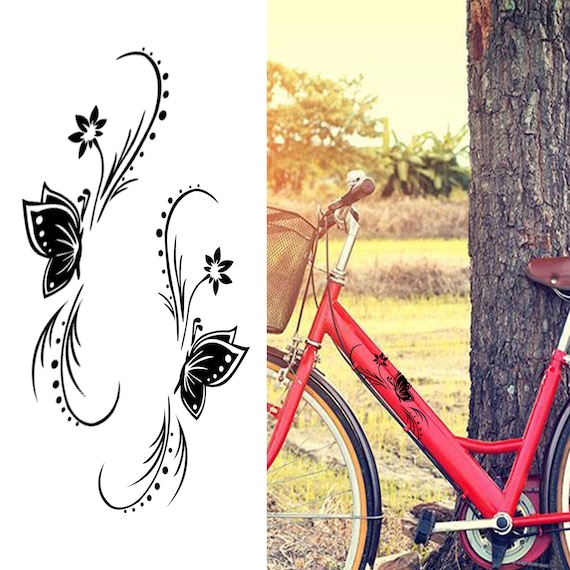 divertidas pegatinas decorativas para bicicletas, flores y mariposas,  pegatinas para bicicletas