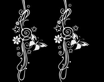 Butterfly Decorative Decals, Flowers and Butterfly. Nature inspired Stickers set of 2