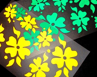 Reflective Floral Decals: Helmet, Bicycle, Scooter Stickers (Set of 8, 1-3 inch