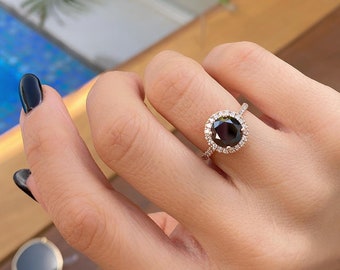 Carat Black Diamond Engagement Promise Ring, Natural White Diamonds  Halo, 14k Rose Gold, Big Black Diamond Alternative Engagement Ring