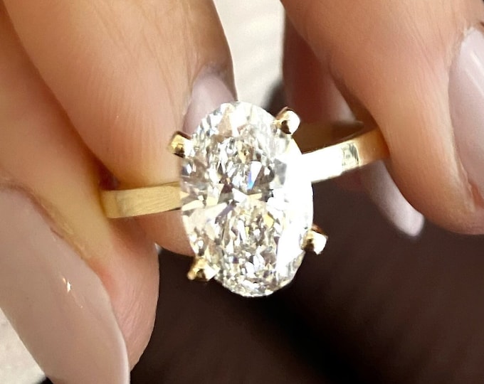 Featured listing image: Big 2.50 Carat Oval Cut Lab Grown Diamond Engagement Ring, E/VS1 IGI Certified ,Solitaire Promise Ring, Gift for her.