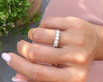 1,5 Karat Diamanten Halb Eternity Ring, Top Qualität 5 Diamanten Eternity Band, 5 Steine Diamant Band, 14K Weißgold, Diamant Eternity Ring