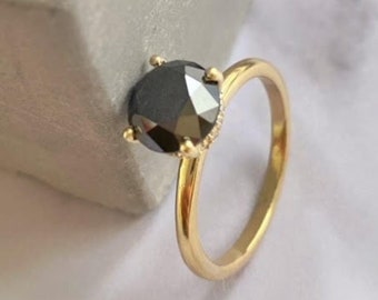 Amazing Big Black Diamond Engagement Ring, Delicate Hidden Diamond Halo, Black Diamond Promise Ring Hidden Halo, 14k Solid Gold