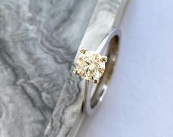 0.57 Carat Natural Diamond Engagement Ring, Brilliant Cut Diamond In Solitaire 4 Prongs Setting Ring, 14K Gold Thin & Delicate Shank