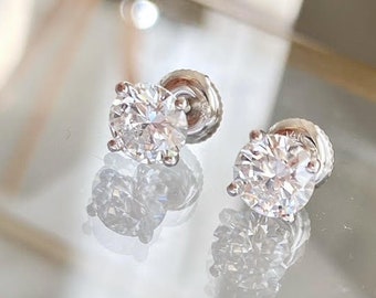 2 Carats Total Weight Lab Created Diamond Earrings, Lab Grown Diamond Earrings Studs, 14k Solid White Gold, Martini Lab Diamond Studs - IGI