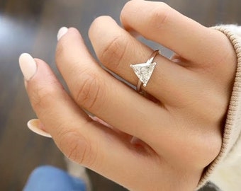 Triangle Diamond Engagement Promise Ring, 1.6 Carat Triangle Natural Diamond Solitaire Ring, Diamond Engagement Triangle Ring 14k White Gold