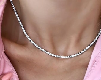 Diamonds Tennis Collier, 6 Carat Lab Diamond Tennis Necklace, High Quality White Diamond Tennis Necklace for Women 14k White Gold, Collier