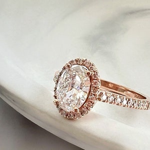 1.20 Carat Lab Grown Oval Diamond Engagement Ring, Lab Oval Halo Diamond Ring, Royal Design Rose Gold Oval Ring, 14K Rose/White/Yellow Gold