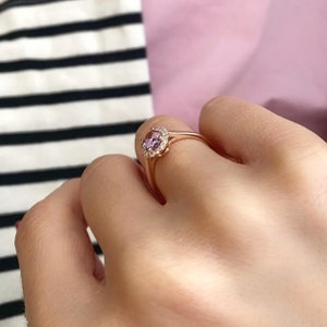 1.22 Ct Purple Spinel Gemstone Ring, Oval Gemstone Engagement Ring, Beautiful Purple Oval Spinel Stone With Diamond Halo in 14k Rose Gold image 2