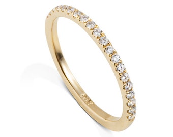 Diamant-Eternity-Ring, 0,2 Karat dünner und zarter Halb-Eternity-Ring, stapelbarer Diamant-Hochzeitsring, Ring mit 20 natürlichen Diamanten aus 14 Karat Gold