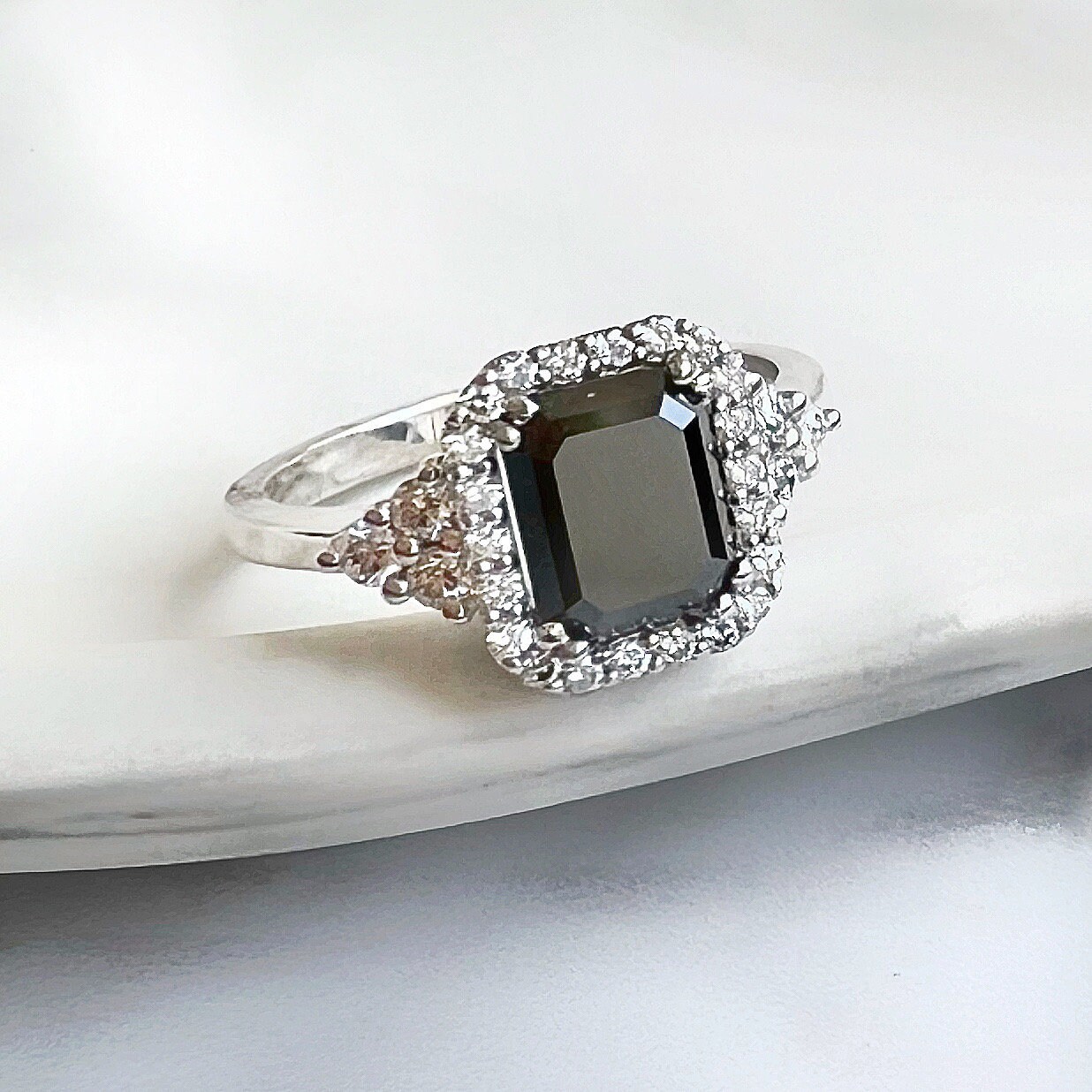 2.90 Carat Black Diamond Engagement Promise Ring, Natural White Diamonds  Halo, 14k Rose Gold, Big Black Diamond Alternative Engagement Ring -   Israel