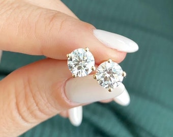 3 Carats Total Weight Lab Created Diamond Earrings For Women, Lab Grown Diamond Earrings Studs, 14k Solid Yellow Gold Diamond Earrings Studs