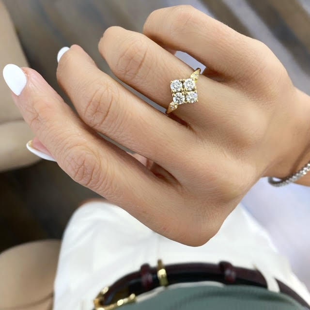 Buy Beautiful 4 Diamonds Set as a Diamond Shape Ring in 14k Solid 
