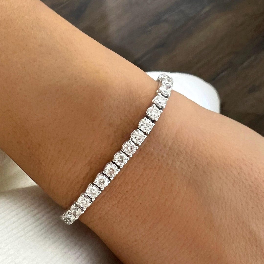 925 STERLING SILVER LARIAT BRACELET LAB SIMULATED DIAMOND