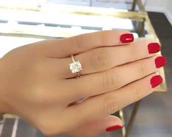 Großer, ausgefallener gelber Solitär-Diamantring, 2,06 Karat Diamant-Verlobungsring, klassischer Diamantring mit dünnem Band für Frauen