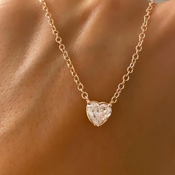 Half Carat Floating Diamond Necklace 14K Rose Gold