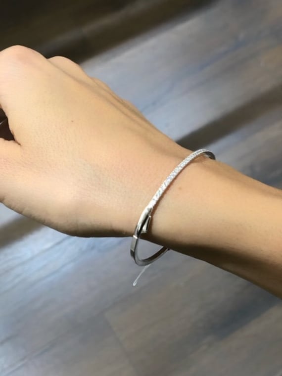 0.5カラットダイヤモンドテニスバングルブレスレット、14Kゴールド