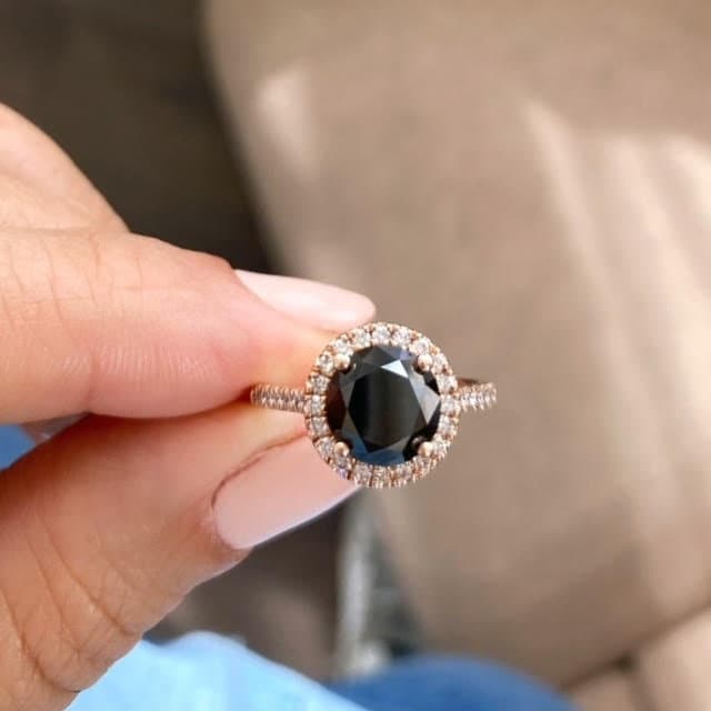 2.90 Carat Black Diamond Engagement Promise Ring, Natural White Diamonds  Halo, 14k Rose Gold, Big Black Diamond Alternative Engagement Ring -   Israel