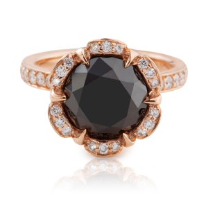 2.70 carat Black Diamond Rose Shaped Engagement Ring, 14K Rose Gold Black Diamond Wedding Ring image 2