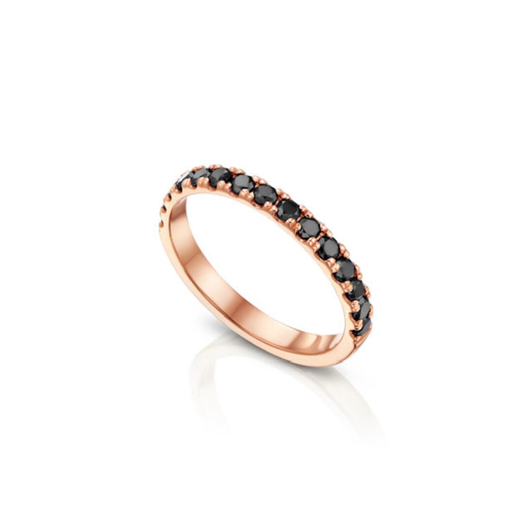 Solid Rose Gold and Black Diamond Half Eternity Ring Pave - Etsy