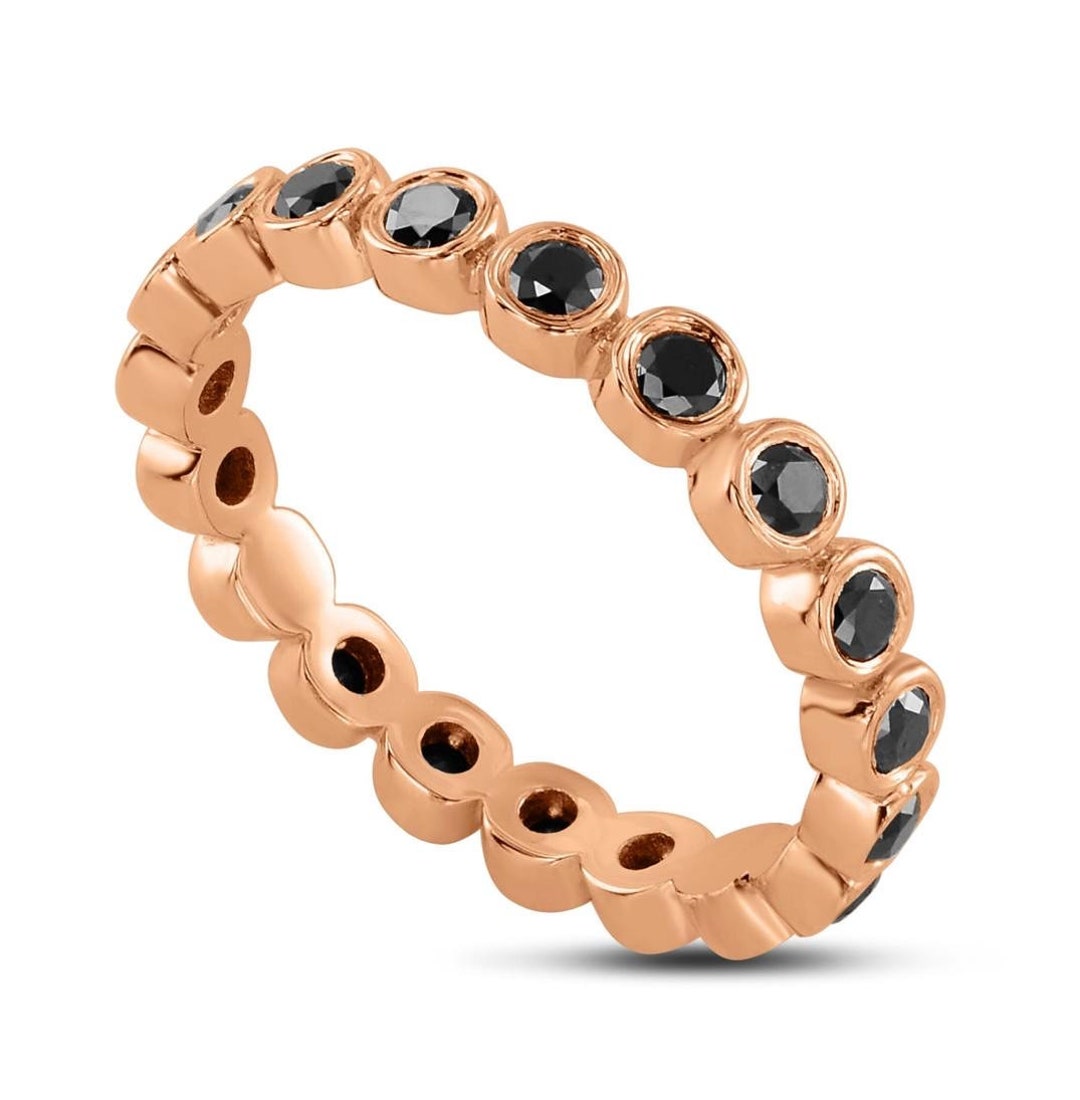 1.5 Carat 14K Yellow Gold Black Diamond Full Eternity Ring Bezel ...