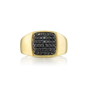 14k Gold Square Signet Ring, Black Diamonds Signet Ring, Men's Black Cushion Shape Ring, Statement Gold Signet Diamond Ring, Man Signet Ring image 4