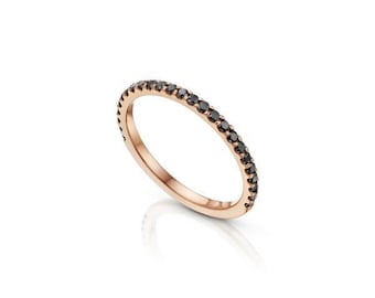 Black Diamond Eternity Ring, Half Eternity Prong Set Stacking Ring, 14k Solid Gold Black Diamond Eternity Ring