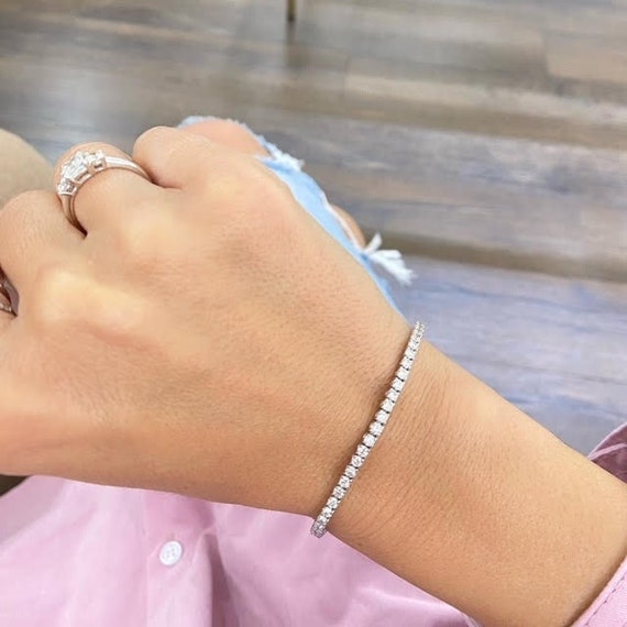 Luxury Carat Natural Diamonds Tennis Bracelet, 14K White Gold