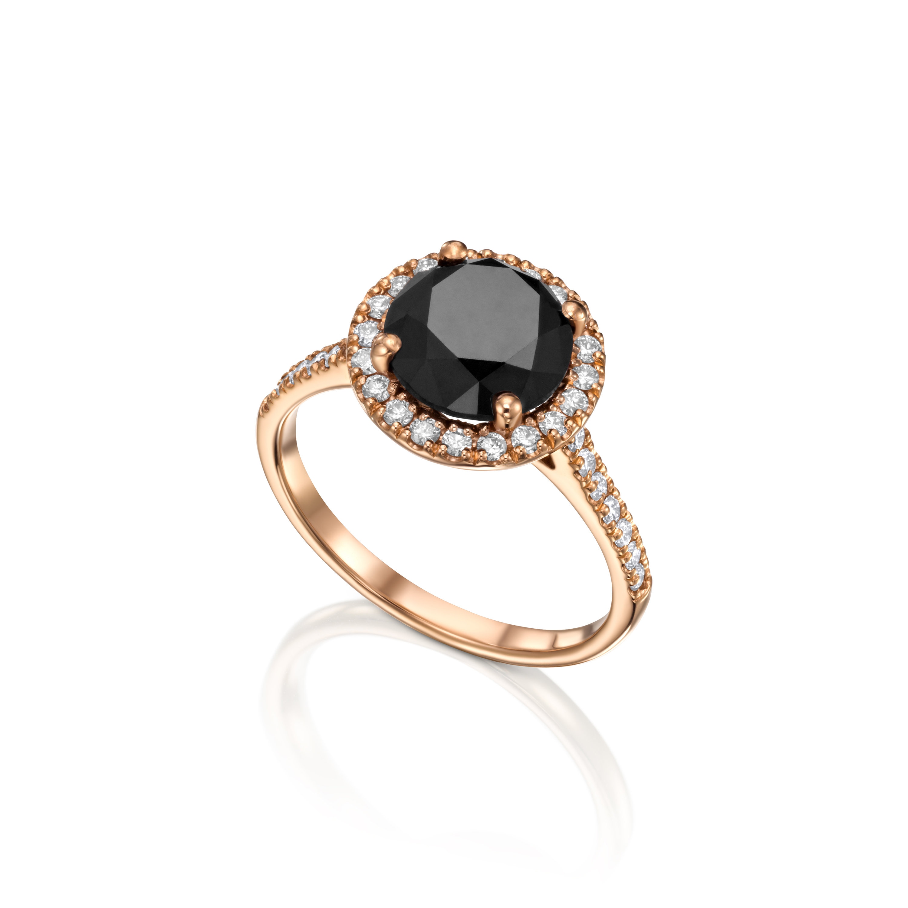 2.90 Carat Black Diamond Engagement Promise Ring, Natural White Diamonds  Halo, 14k Rose Gold, Big Black Diamond Alternative Engagement Ring -   Israel