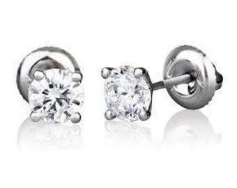 Classic Solitaire Diamond Earring Studs, 14K White Gold Natural Diamond Post Earrings, Real Diamonds Wedding Jewelry