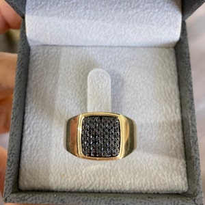 14k Gold Square Signet Ring, Black Diamonds Signet Ring, Men's Black Cushion Shape Ring, Statement Gold Signet Diamond Ring, Man Signet Ring image 8