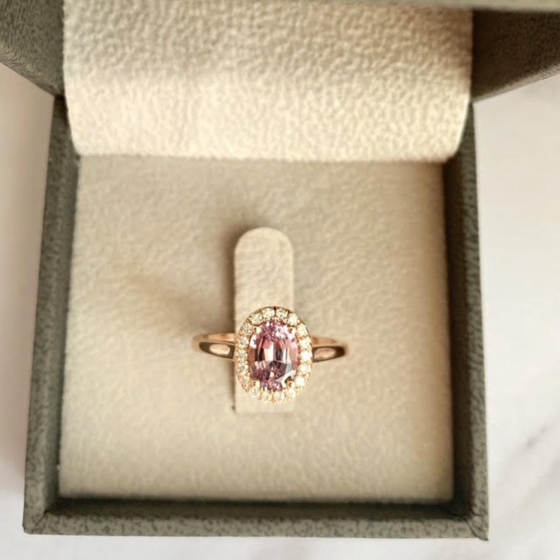 1.22 Ct Purple Spinel Gemstone Ring, Oval Gemstone Engagement Ring, Beautiful Purple Oval Spinel Stone With Diamond Halo in 14k Rose Gold image 4