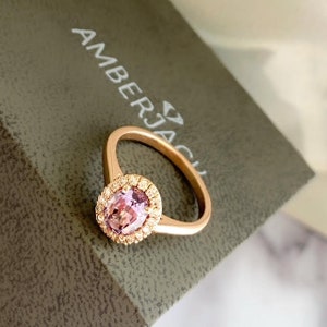 1.22 Ct Purple Spinel Gemstone Ring, Oval Gemstone Engagement Ring, Beautiful Purple Oval Spinel Stone With Diamond Halo in 14k Rose Gold image 7