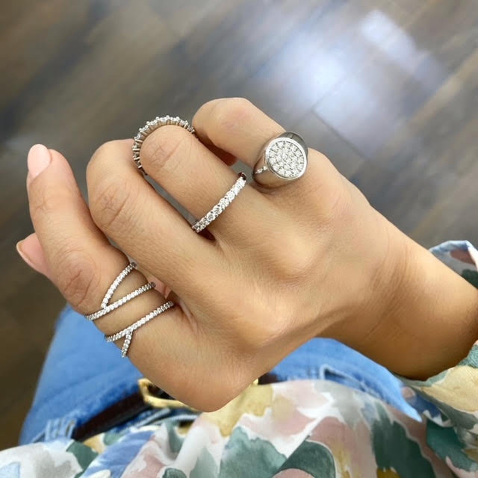 White Gold and Diamonds Ring Statement Gold With Etsy