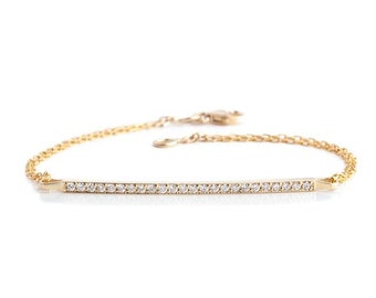 Diamond Bar Bracelet 14K Gold, Delicate Diamond Tennis Bracelet, Dainty Diamond Bracelet for Women / Young Woman, Perfect Sweet Sixteen Gift