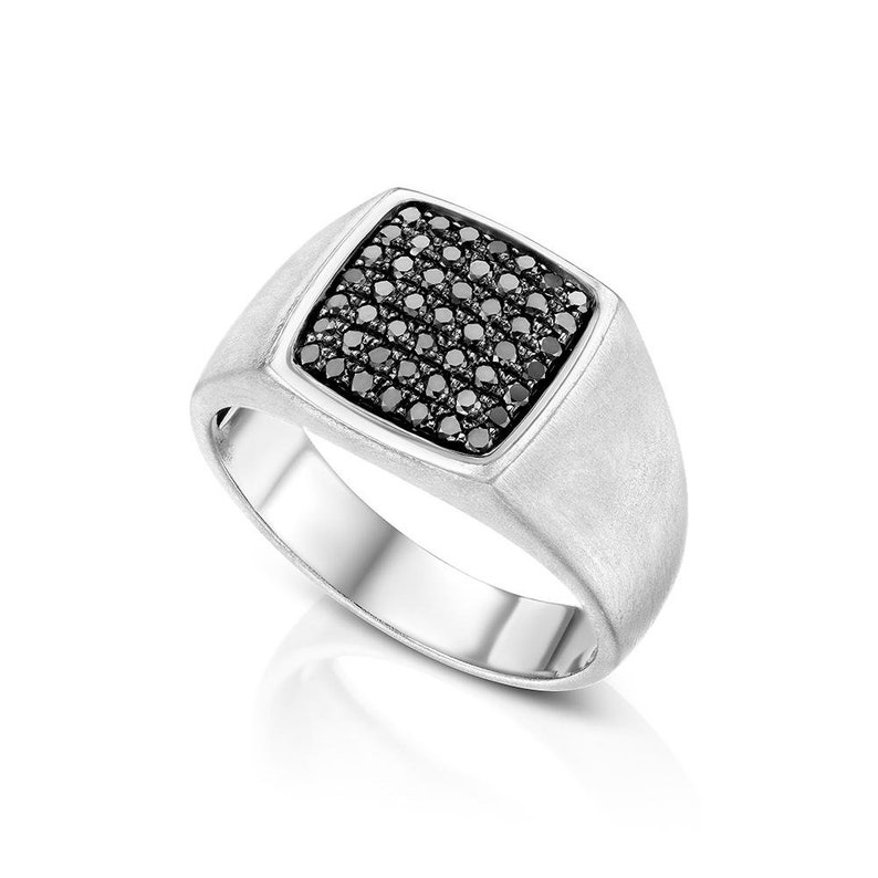 14k Gold Square Signet Ring, Black Diamonds Signet Ring, Men's Black Cushion Shape Ring, Statement Gold Signet Diamond Ring, Man Signet Ring image 5